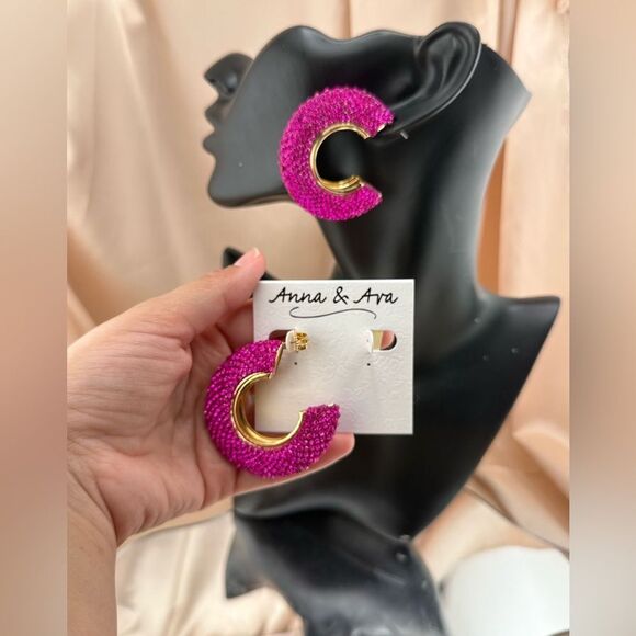 Anna & Ava Pink and Gold Hoop Earrings - Picture 1 of 6